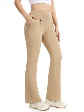 Women's High Waisted Flare Cargo Leggings with 7 Pockets, Yoga & Work Pants